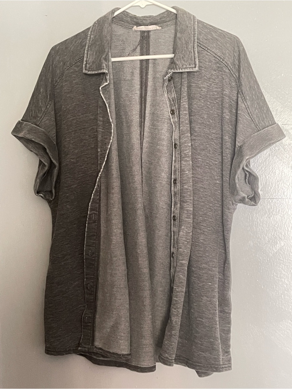 Grey Short-Sleeve Button-Up Shirt